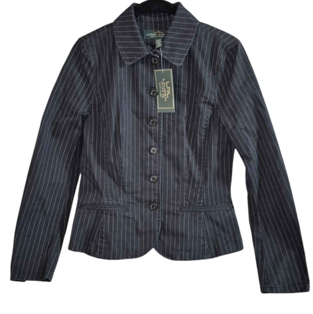 New Lauren Ralph Lauren Women's Size 2 Black Pearl Striped Dress Blazer Jacket
